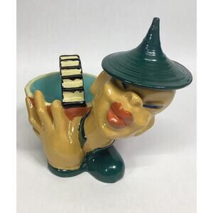 Whimsical Vintage Ceramic Minstrel Candy/Nut Dish Sculpture Figurine